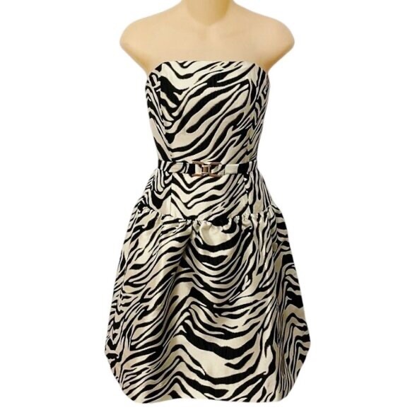 Lilly Pulitzer Akela Strapless Jacquard Dress in Black/Zebra Jacquard - Size 6 - Picture 2 of 9